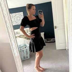 Astr Black Puff Sleeve side cutout dress